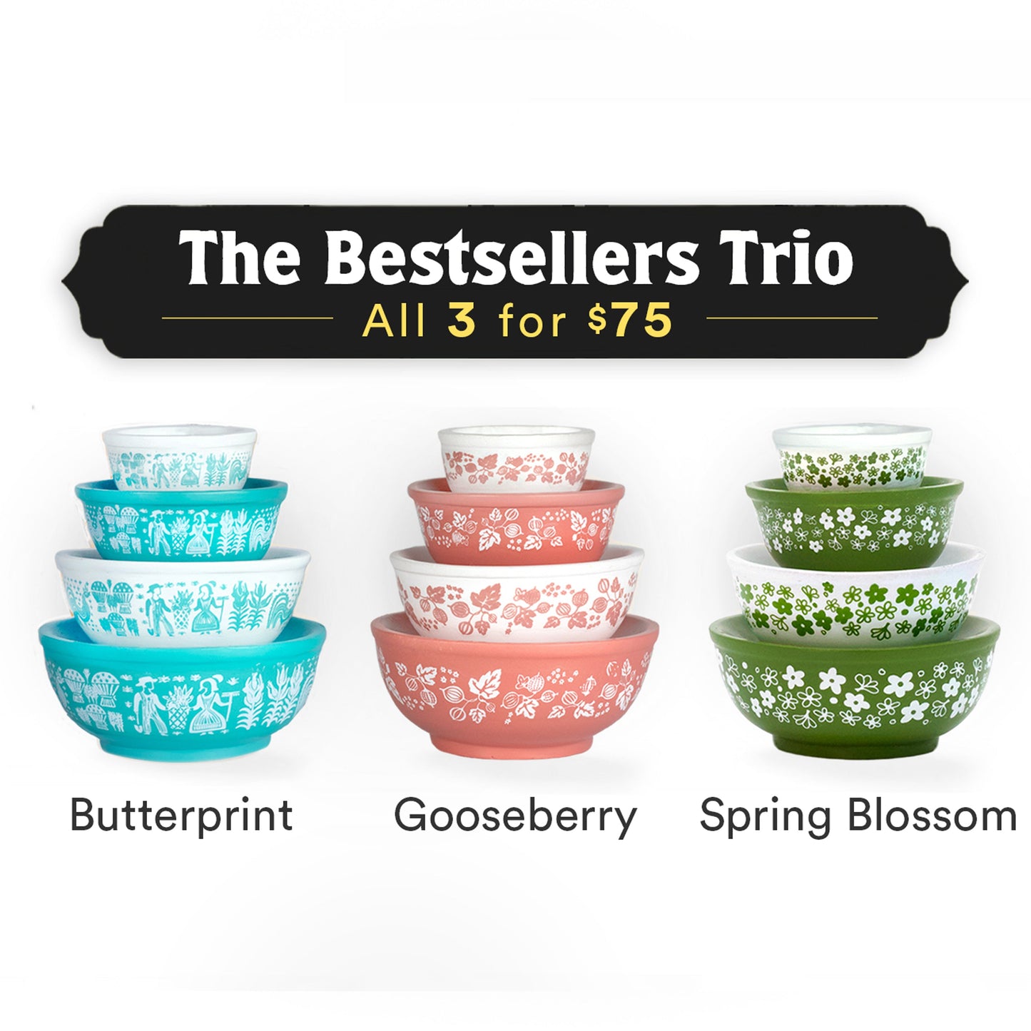 Mini Pyrex-Inspired Mixing Bowls – Retro Stackable Display Set