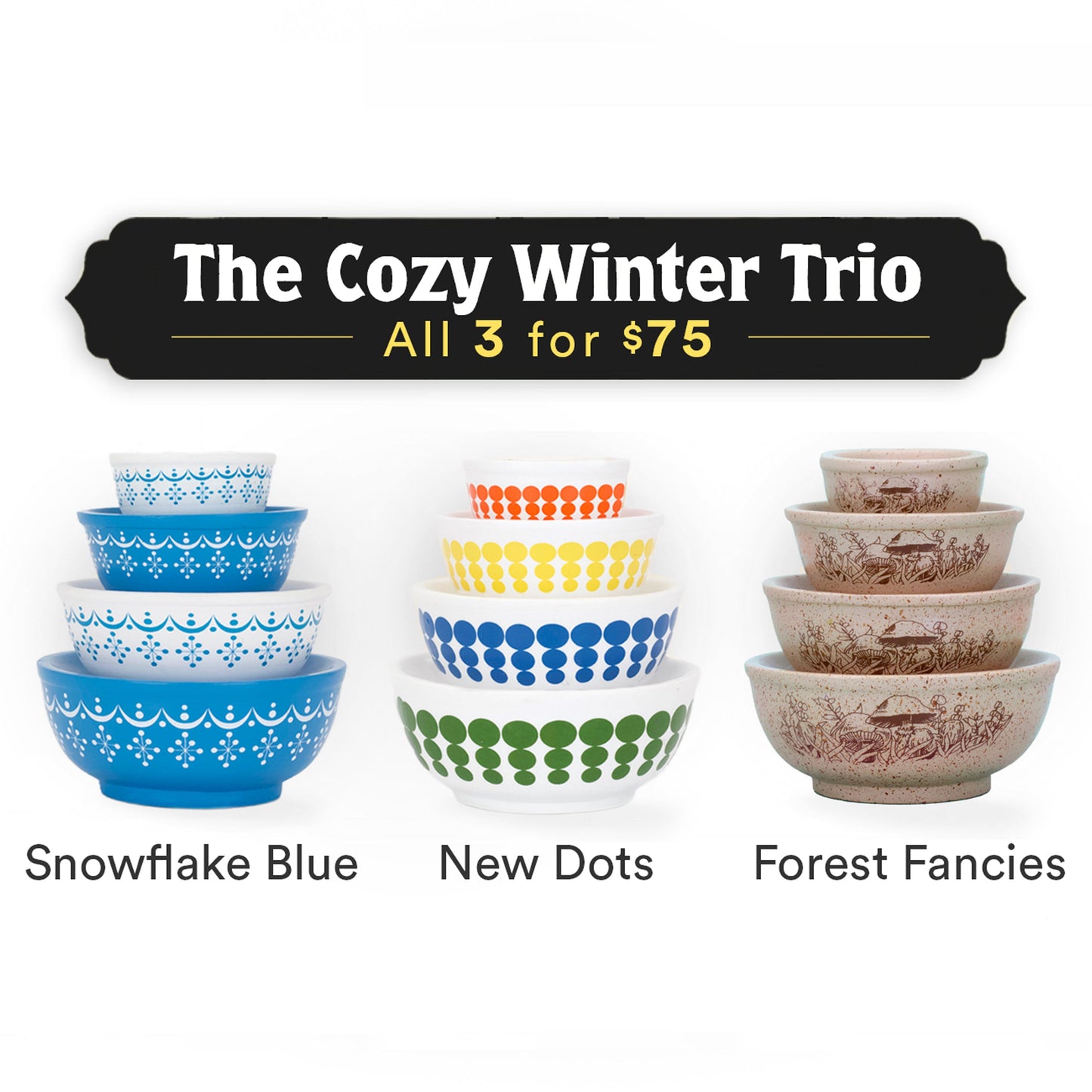 Mini Pyrex-Inspired Mixing Bowls – Retro Stackable Display Set
