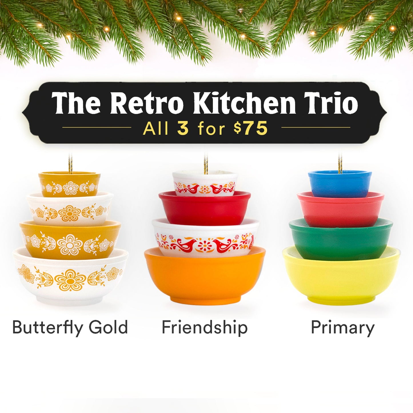 Mini Pyrex-Inspired Bowl Ornament | Retro Christmas Tree Decor