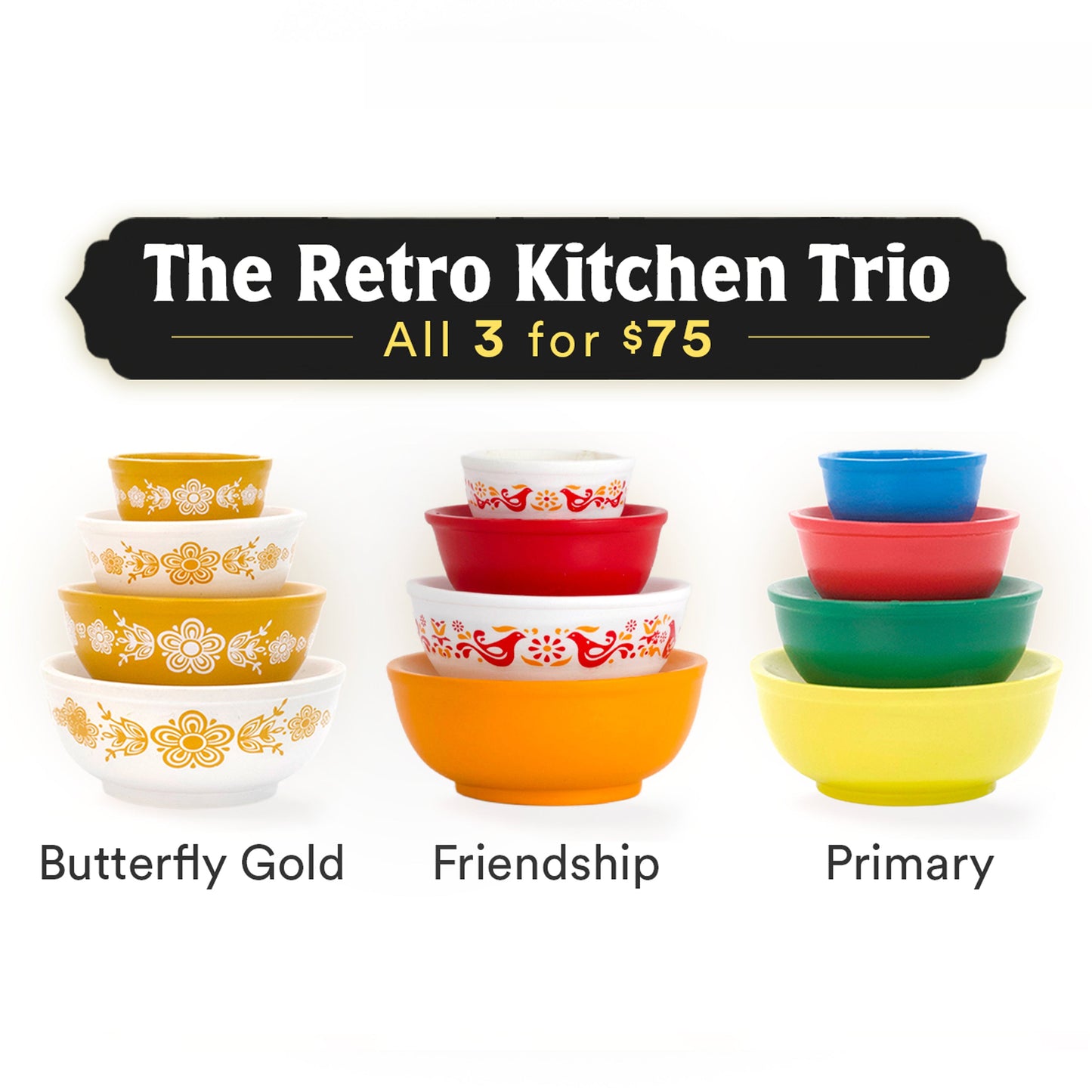 Mini Pyrex-Inspired Mixing Bowls – Retro Stackable Display Set
