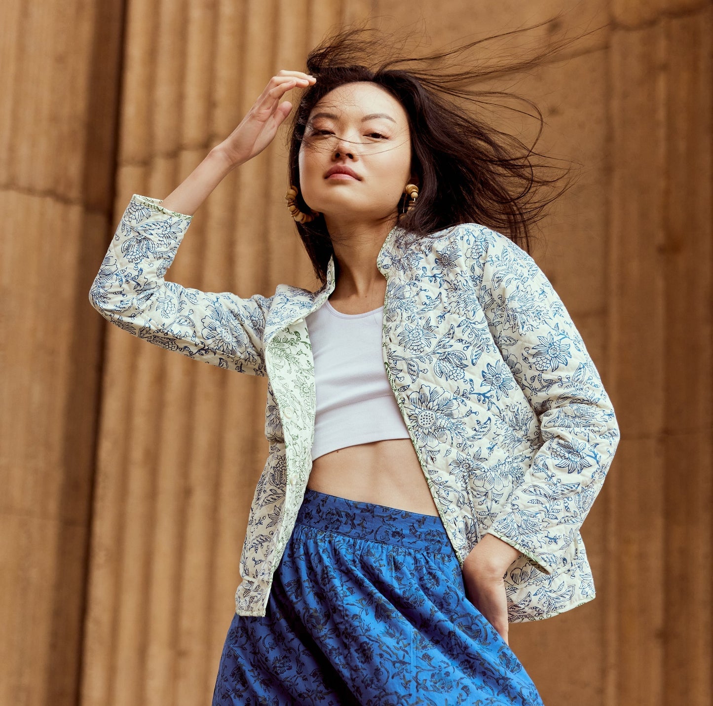 Nancy Reversible Quilted Jacket - Cream/Sage & Cream/Cobalt