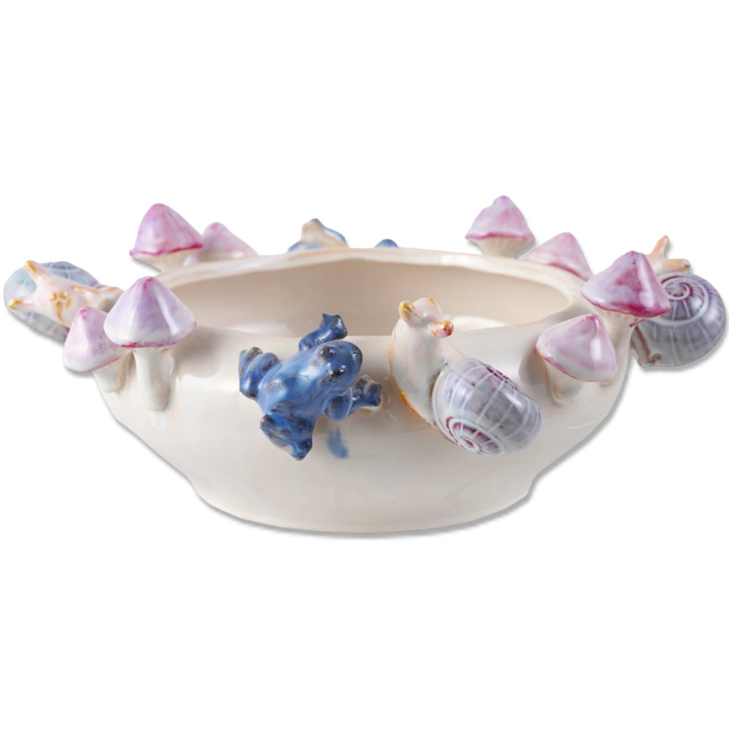 Woodland Ceramic Planter with 3D Frogs, Snails & Mushrooms